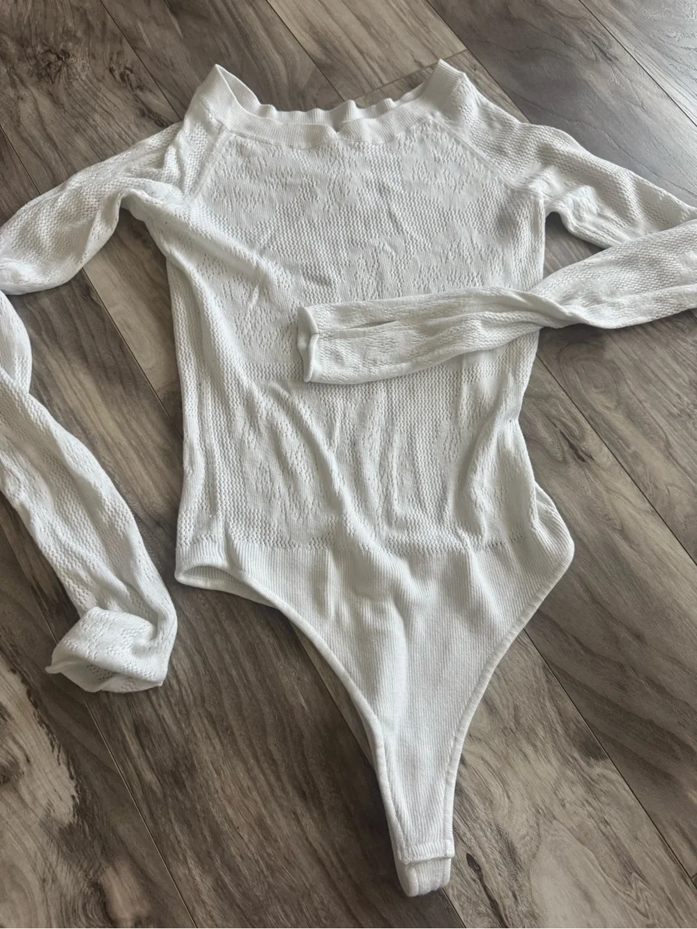 Free People Pixel Flower White Knit Long Sleeve Bodysuit